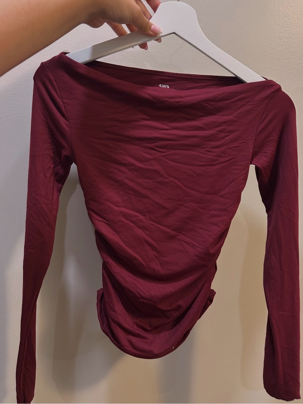 Urban Planet Long-Sleeve Ruched Back Top - Burgundy